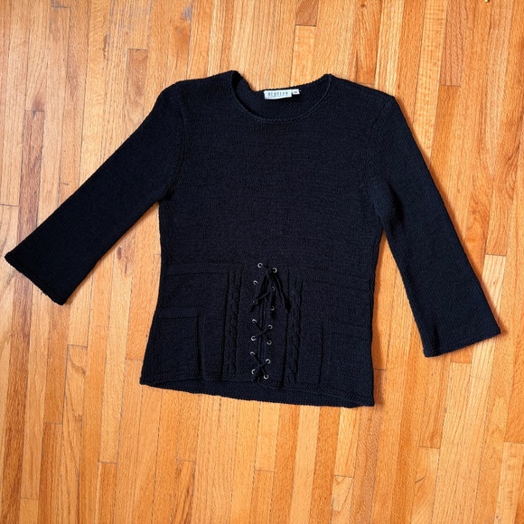 Y2K Black Lace-Up Waist Knit Top - Picture 5 of 6